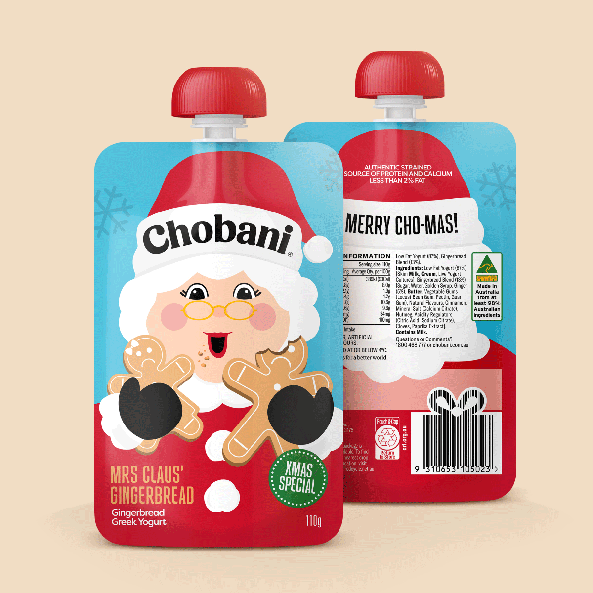 Chobani Australia Christmas - Pouch packaging design