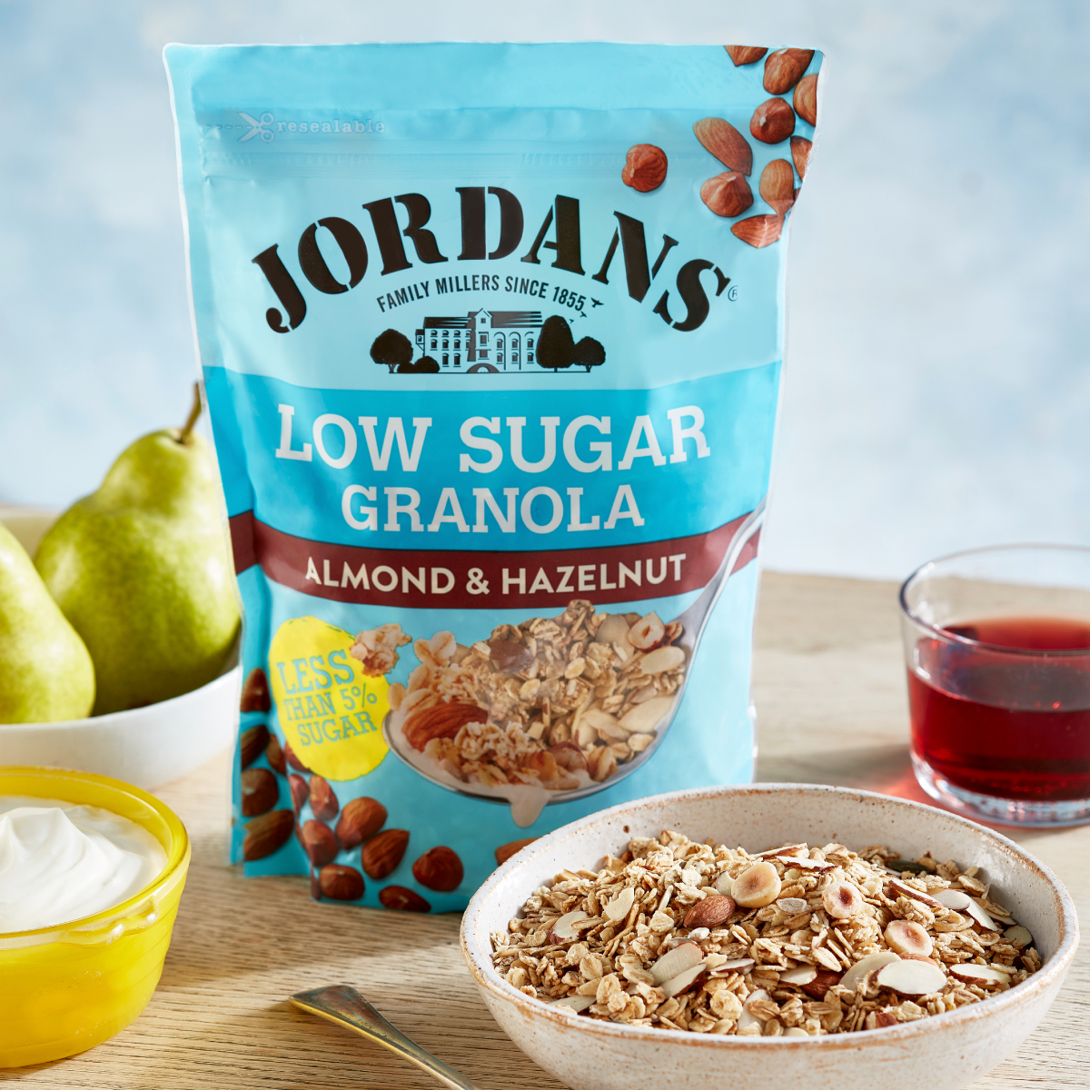Jordans Low Sugar Granola - Almond and Hazelnut Granola Packaging design