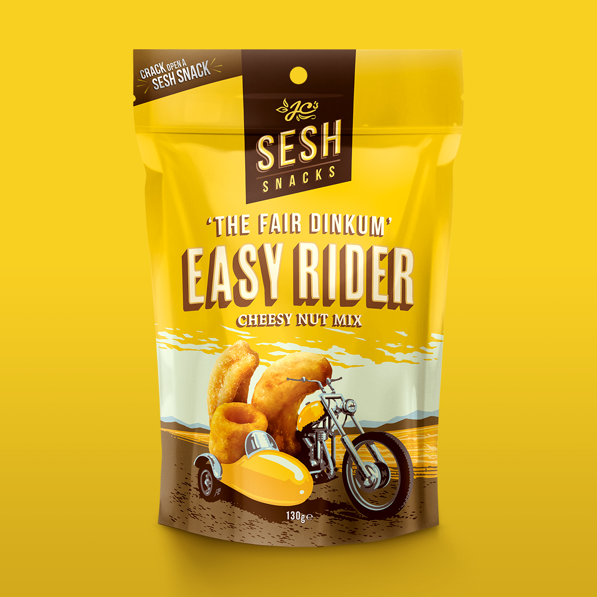 JC's Sesh Snacks - Easy Rider front of pack design
